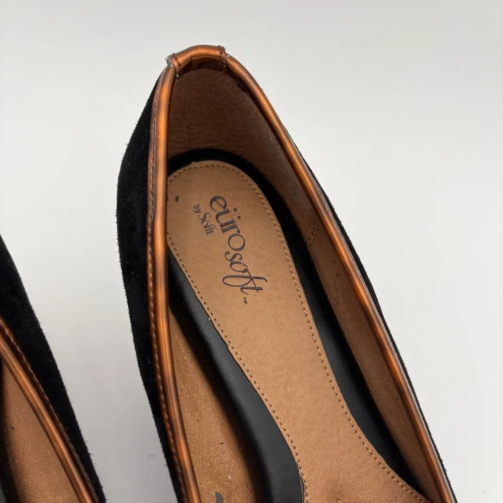 Eurosoft Black Suede Wedge Heels with Chain Detail Women's Size‎ 8M